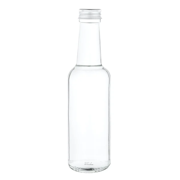 Null 6er Set Geradhalsflasche 250ml + Schraubverschluss Deckel PP 28 Silber Aluminium Zum Abfüllen Von Essig & Öl, Sirup, Most, Bier, Likör, Saft + Wein 6