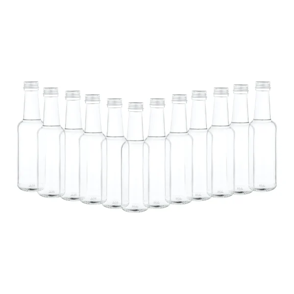 Null 12er Set Glasflasche Dorica 250 Ml + Schraubverschluss Silber Mit Goldrand Aluminium PP 31,5 Zum Abfüllen Von Essig & Öl, Sirup, Most + Saft 4