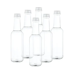 Null 12er Set Bordeaux 250 Ml Glasflasche Zum Abfüllen Von Wein, Likör & Spirituosen + Deckel PP 28 Silber Aluminium 15