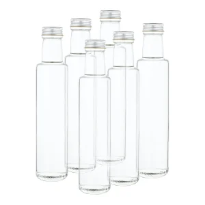 Null 12er Set Bordeaux 250 Ml Glasflasche Zum Abfüllen Von Wein, Likör & Spirituosen + Deckel PP 28 Silber Aluminium 21