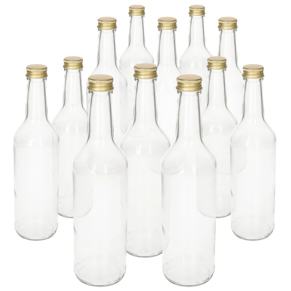 Null 6er Set Geradhalsflasche 500 Ml + Schraubverschluss Gold 3