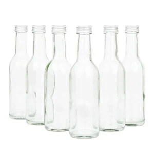 Null 12er Set Bordeaux 250 Ml Glasflasche Zum Abfüllen Von Wein, Likör & Spirituosen + Deckel PP 28 Silber Aluminium 11