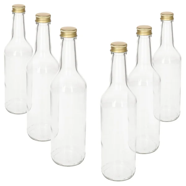 Null 6er Set Geradhalsflasche 500 Ml + Schraubverschluss Gold 1